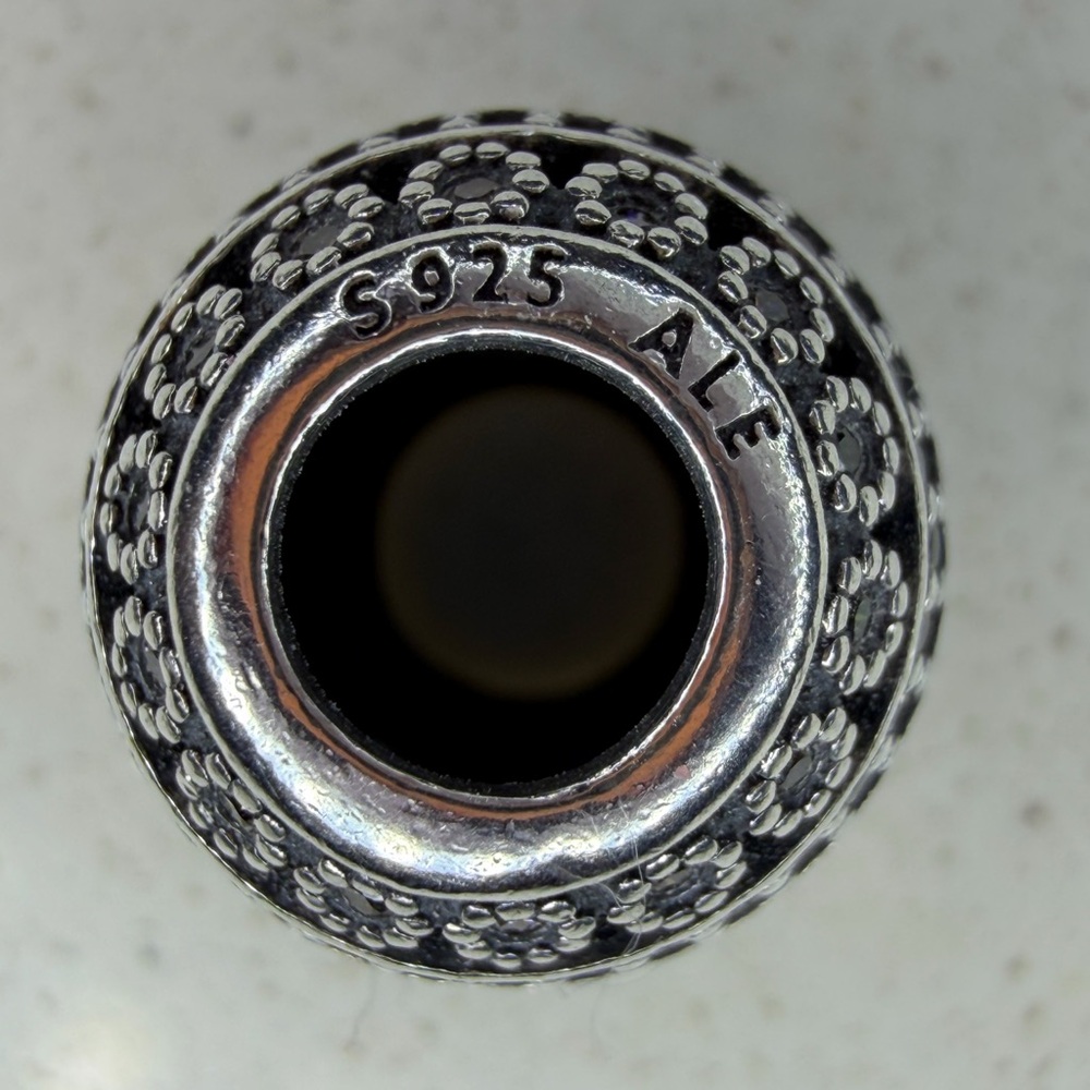 Pandora Silver and Black Floral Charm